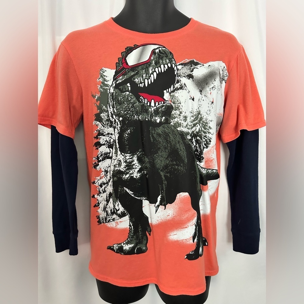 The Children’s Place Boys Dinosaur Graphic T-Shirt|Orange Long Sleeve Tee(1183) - Picture 3 of 11